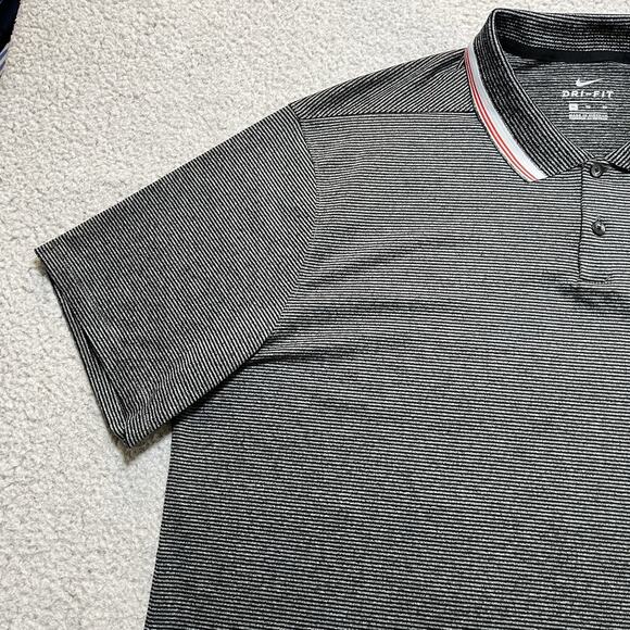 Nike Polo Shirt Mens XL Stripe Gray Performance PGA Bethpage Black Golf Dri Fit - Picture 7 of 10